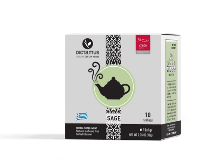 Sage of Crete 10 tea bags by The Greek Deli Club, showing a simple package with sage tea bags for aromatic herbal tea.