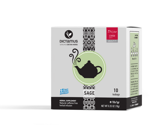Sage of Crete 10 tea bags by The Greek Deli Club, showing a simple package with sage tea bags for aromatic herbal tea.