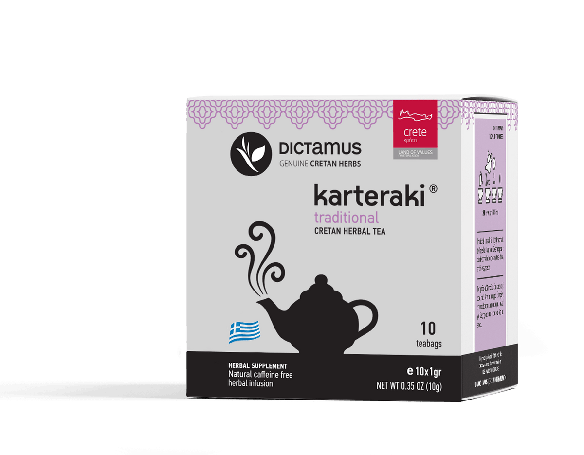 Cretan herbal tea from The Greek Deli Club with 10 traditional tea bags, featuring dried herbs and natural ingredients in a simple package.