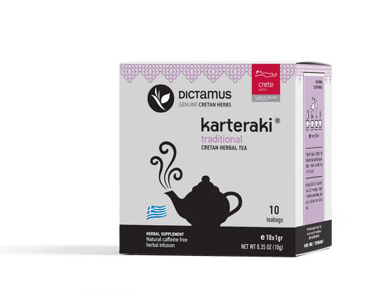 Cretan herbal tea from The Greek Deli Club with 10 traditional tea bags, featuring dried herbs and natural ingredients in a simple package.