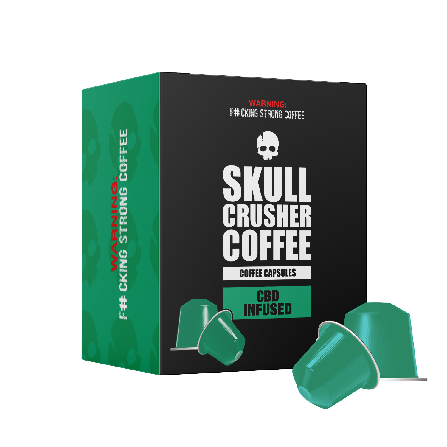 Skull Crusher Coffee CBD-infused Nespresso capsules for flavorful coffee brewing with added relaxation benefits.