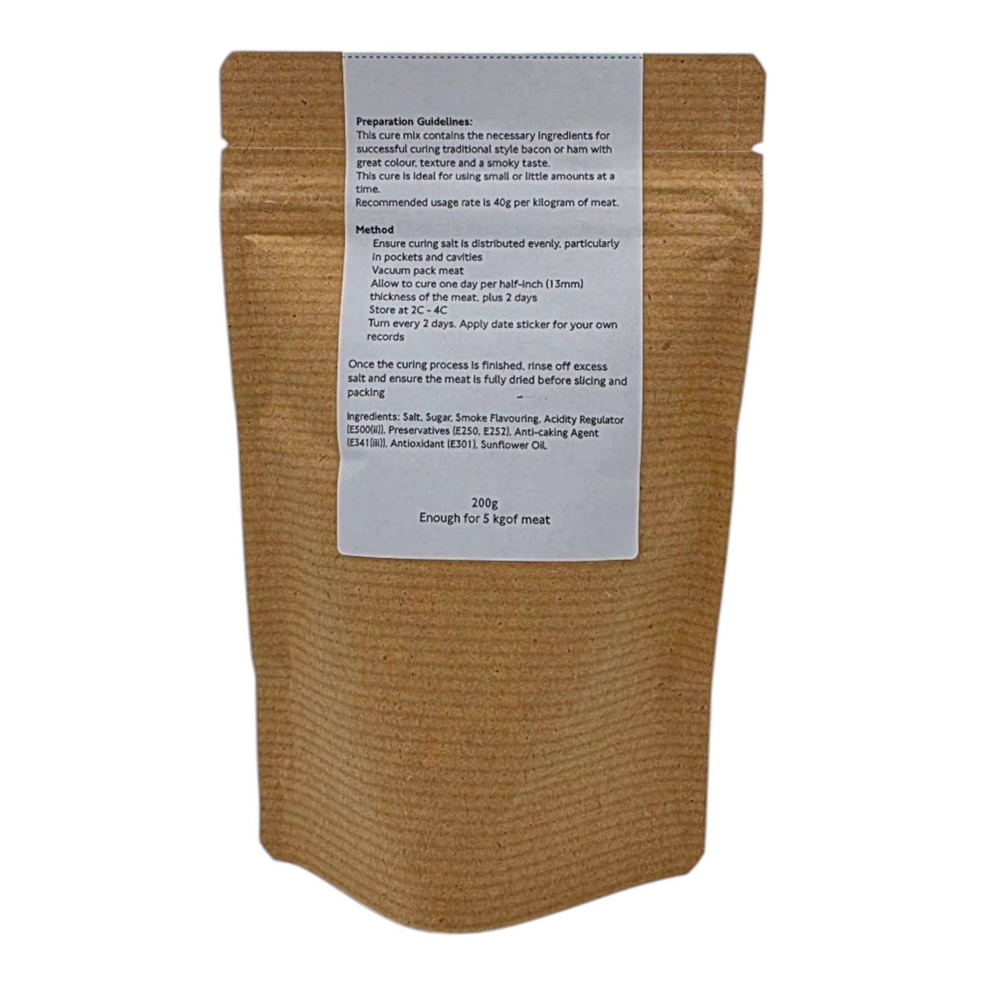FireFly Barbecue bacon curing kit for homemade hickory smoked bacon, featuring curing salts and spices in a clear package.