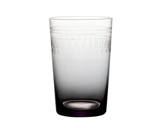 Set of four smoky crystal tumblers with oval design, crafted by The Vintage List, featuring a stylish and modern glassware style.