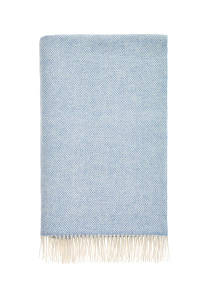 Soft Blue British Merino Wool Throw Blanket