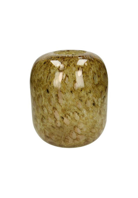 Yellow glass vase with black spots, Casa by Josephine Jenno, decorative vase for flowers or home decor.