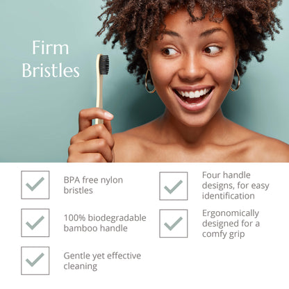 Adult Bamboo Toothbrush - 4 Pack - Firm Bristles