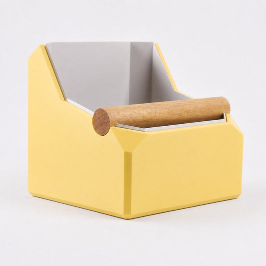 KNOCDIC® Square Coffee Knock Box with real oak knock bar for espresso puck disposal, sturdy and stylish barista tool.