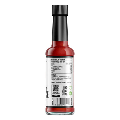 Sriracha-style hot sauce by Chilli Mash Co. in 150ml bottle, featuring chili and garlic ingredients with vibrant sauce inside.