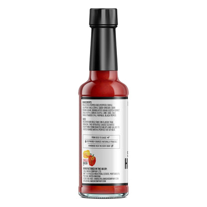 Sriracha-style hot sauce bottle from Chilli Mash Co. with chili and garlic, 150ml, featuring a vibrant red sauce.