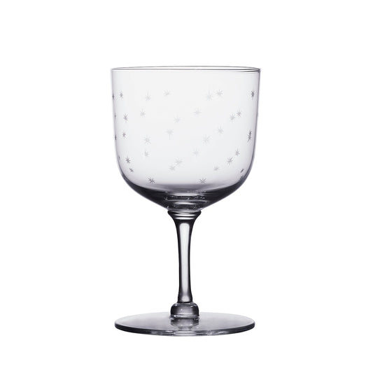 Elegant Daphne wine glasses by The Vintage List with a starry design, featuring clear glass and delicate star patterns.