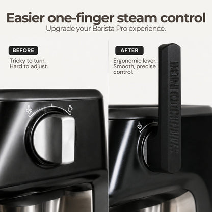 KNOCDIC® Sage Breville Steam Lever Handle Attachment for Barista Pro espresso machine, showing before and after installation.