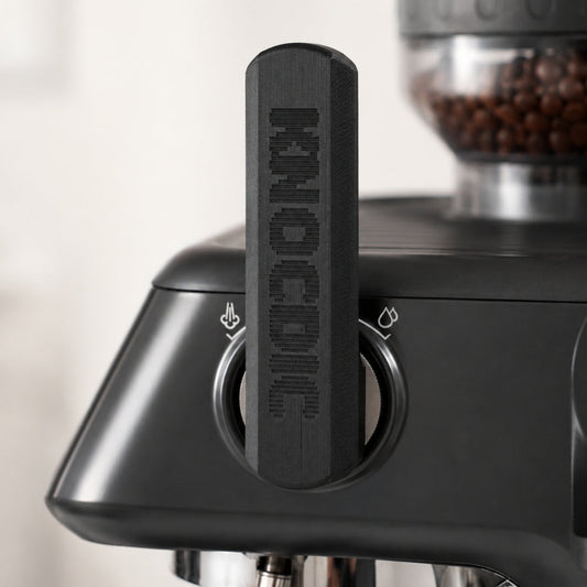 KNOCDIC® Sage Breville espresso machine steam lever handle attachment on barista pro, showing the sleek metal handle and connection points.