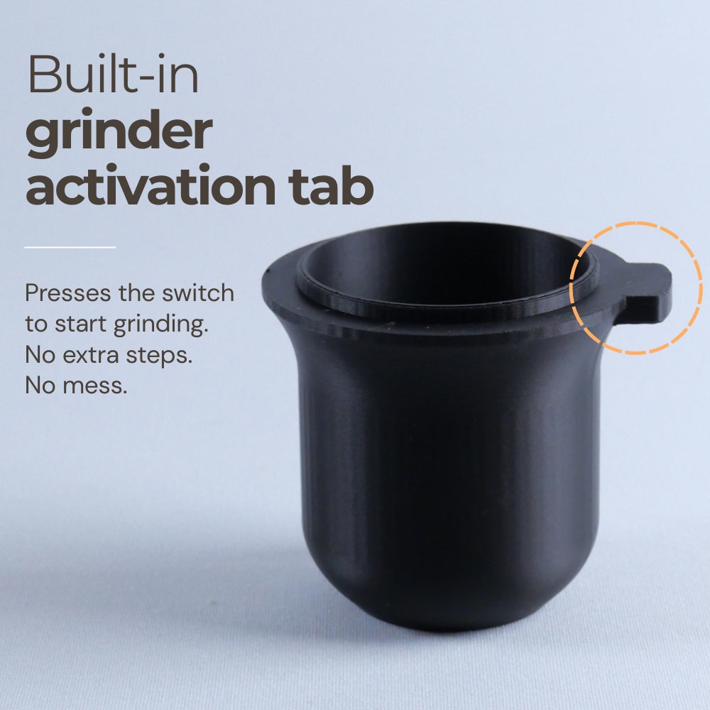 KNOCDIC® 54mm Sage / Breville coffee bean dosing cup with grinder activation tab and steam lever attachment for espresso machines