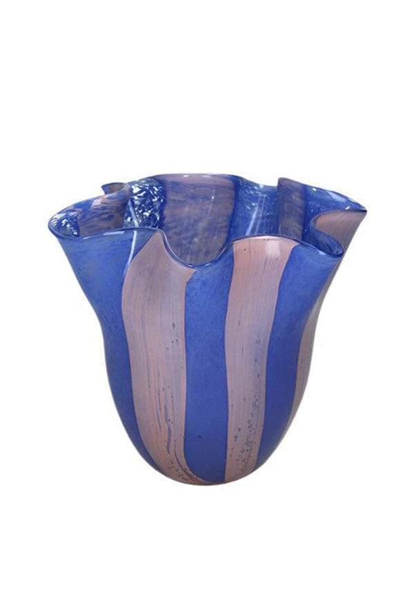 Striped Scalloped Blue and Pink Glass Vase | ArtisanBox
