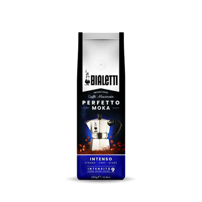 Bialetti Perfetto Moka stovetop coffee maker by Brew Italia, showcasing the sleek design and stainless steel construction.