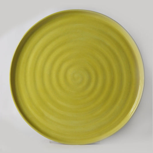 Sun yellow classic dinner plate by Katie L Thompson Designs, featuring a vibrant yellow ceramic surface and elegant round shape.
