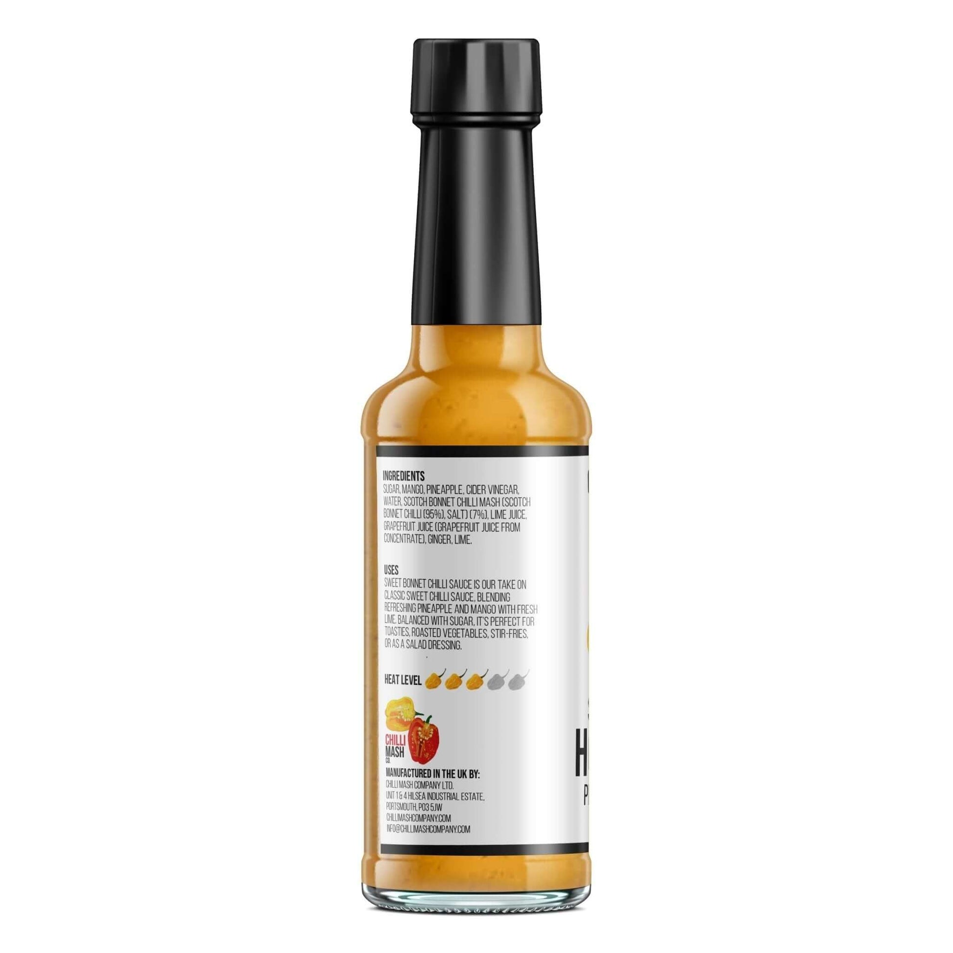 Sweet Bonnet Hot Sauce by Chilli Mash Co. in a 150ml bottle, featuring a rich chili mash with sweet and spicy flavor.