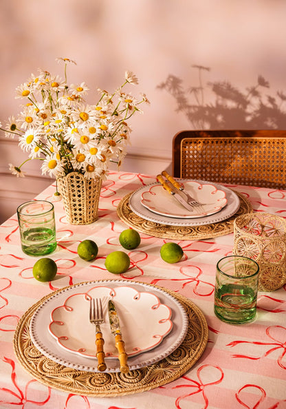 Kensington Bow Pink Cotton Tablecloth with Ric Rac