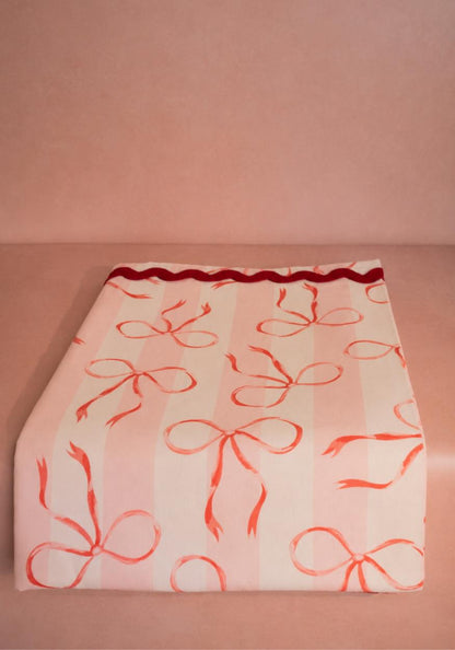 Kensington Bow Pink Cotton Tablecloth with Ric Rac