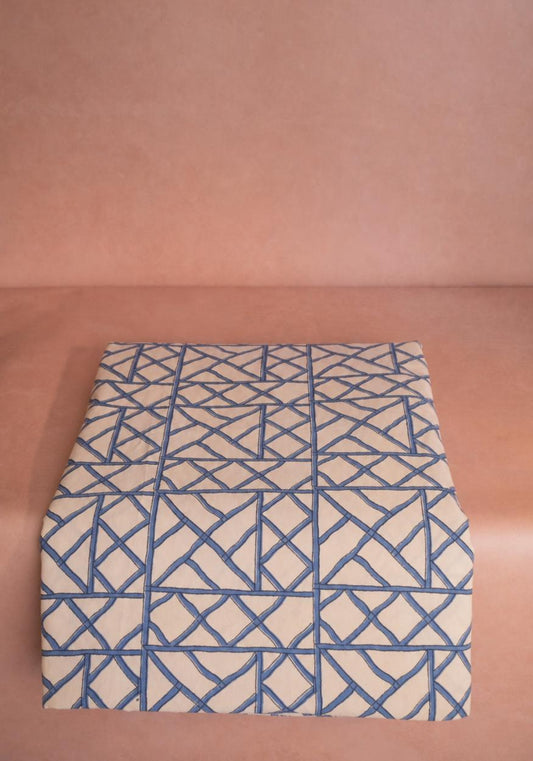 Blue Bamboo Breeze tablecloth by Casa by Josephine Jenno, showcasing a vibrant bamboo pattern on smooth fabric.