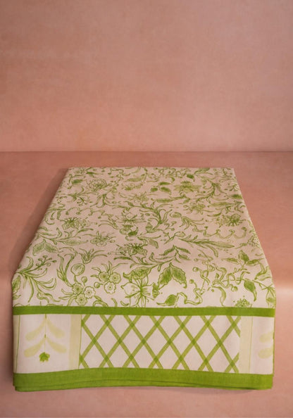 Pretty Meadow Green Floral Cotton Tablecloth