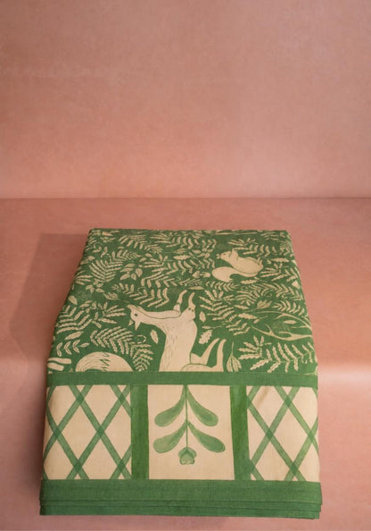 The Wycliffe Woodland Green Cotton Tablecloth
