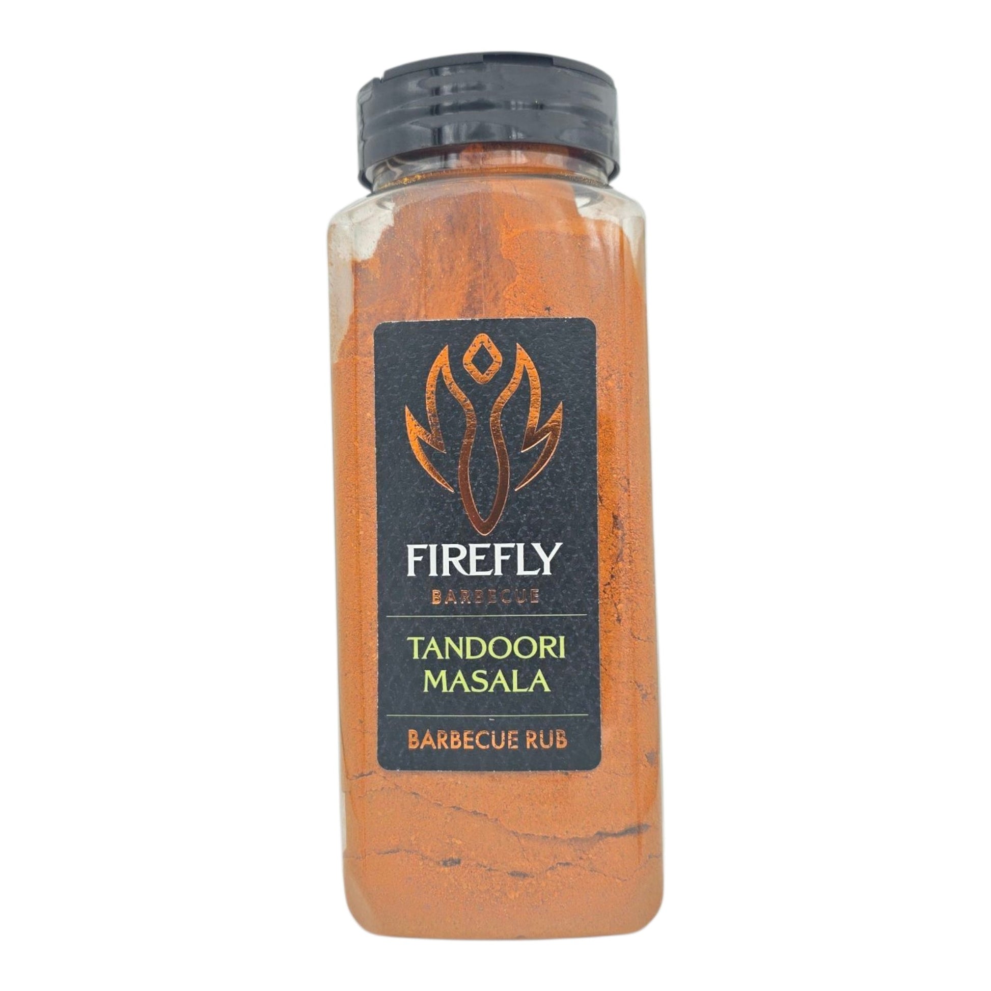 FireFly Barbecue Tandoori Spice Seasoning BBQ Rub in a 1L jar, featuring vibrant red and orange spices and a flavorful Indian-inspired blend.