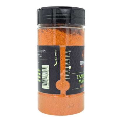 FireFly Barbecue Tandoori Spice Seasoning BBQ Rub in a jar with vibrant spices, ideal for grilling and flavorful dishes.