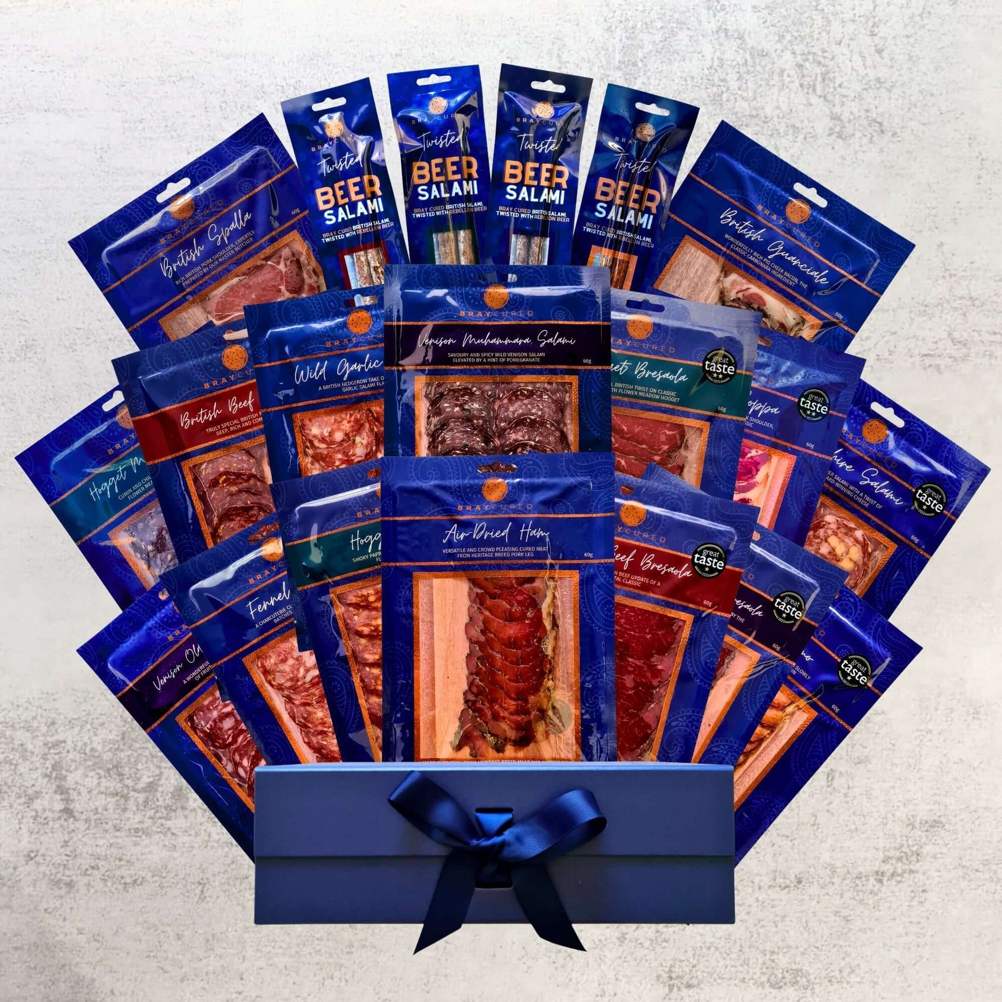 Assorted Bray Cured charcuterie selection with 20 packs, featuring cured meats and artisan deli meats in a variety of flavors.