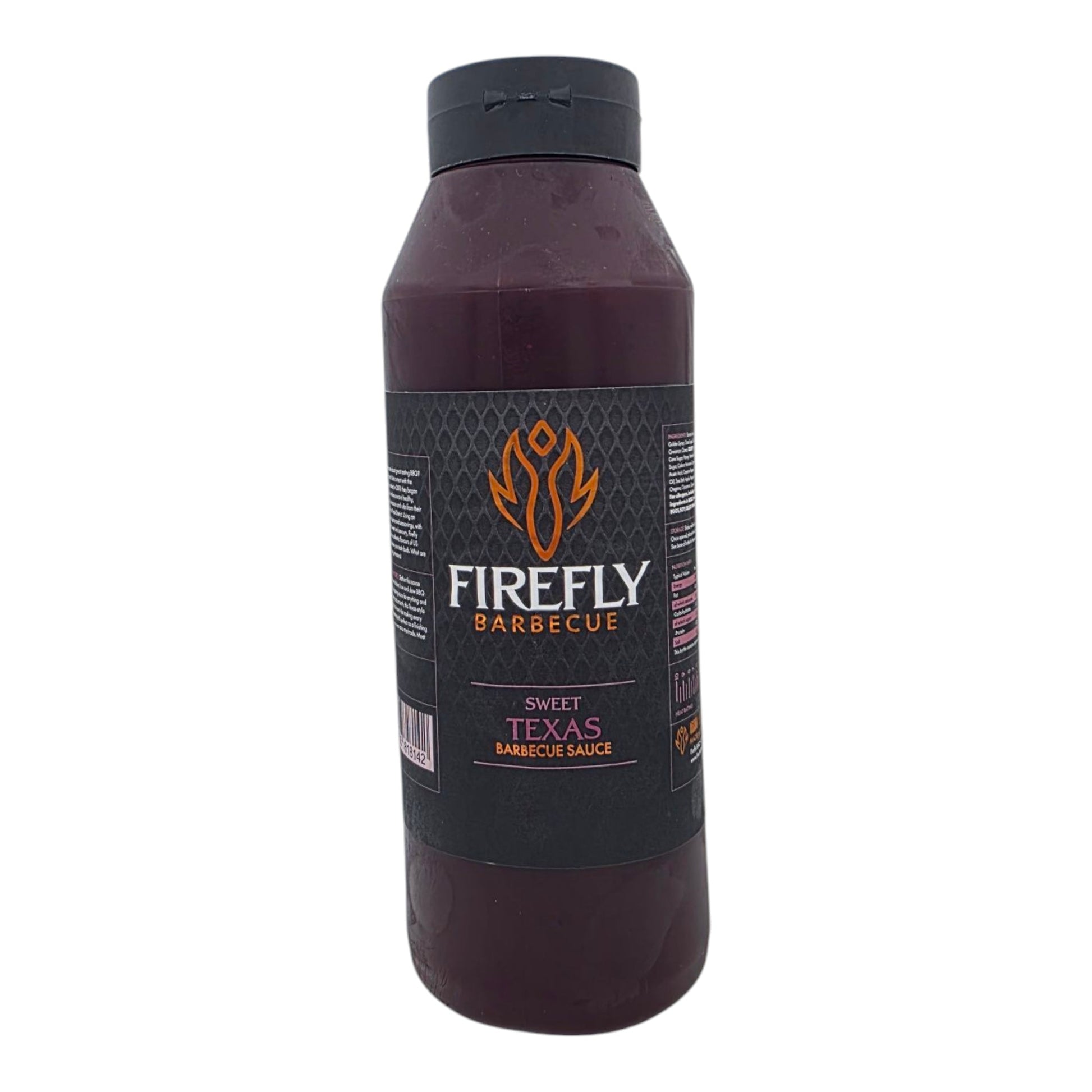 FireFly Barbecue Sweet Texas BBQ Sauce in a 1-liter bottle, showcasing rich, glossy sauce with a deep red color