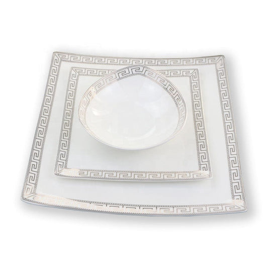 Bone china dinner set by KitchBoom, 16 or 24-piece Glamour collection with elegant plates and bowls for stylish dining.
