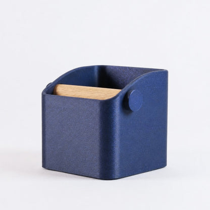 KNOCDIC® Square Espresso Knock Box with Oak Knock Bar, featuring a galaxy nebulae design, used for espresso puck disposal.