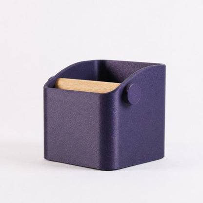 KNOCDIC® Square Espresso Knock Box with Galaxy Purple finish and oak knock bar for coffee espresso shot preparation.