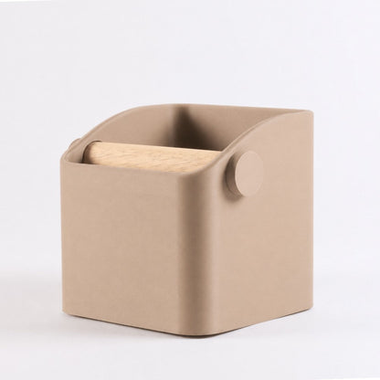 Latte brown Square Espresso Knock Box with oak knock bar from KNOCDIC® for coffee machine use.