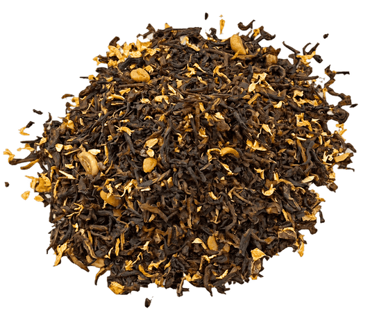 Porter Hill Tea Company black Tiramisu-flavored black tea in a transparent package showing tea leaves and flavor details.
