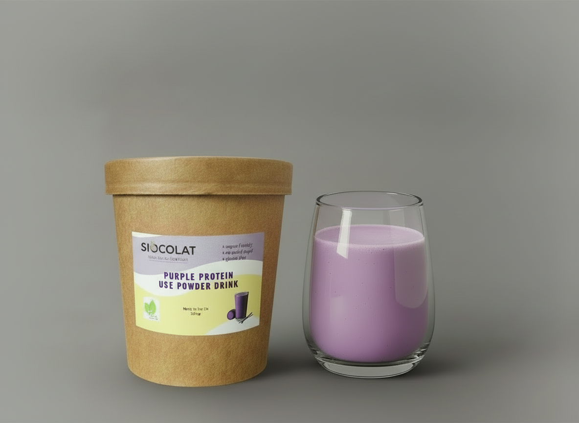 Purple Ube Protein Powder drink by Siocolat in a 300g container, featuring vibrant purple Ube flavor and a smooth drink texture.