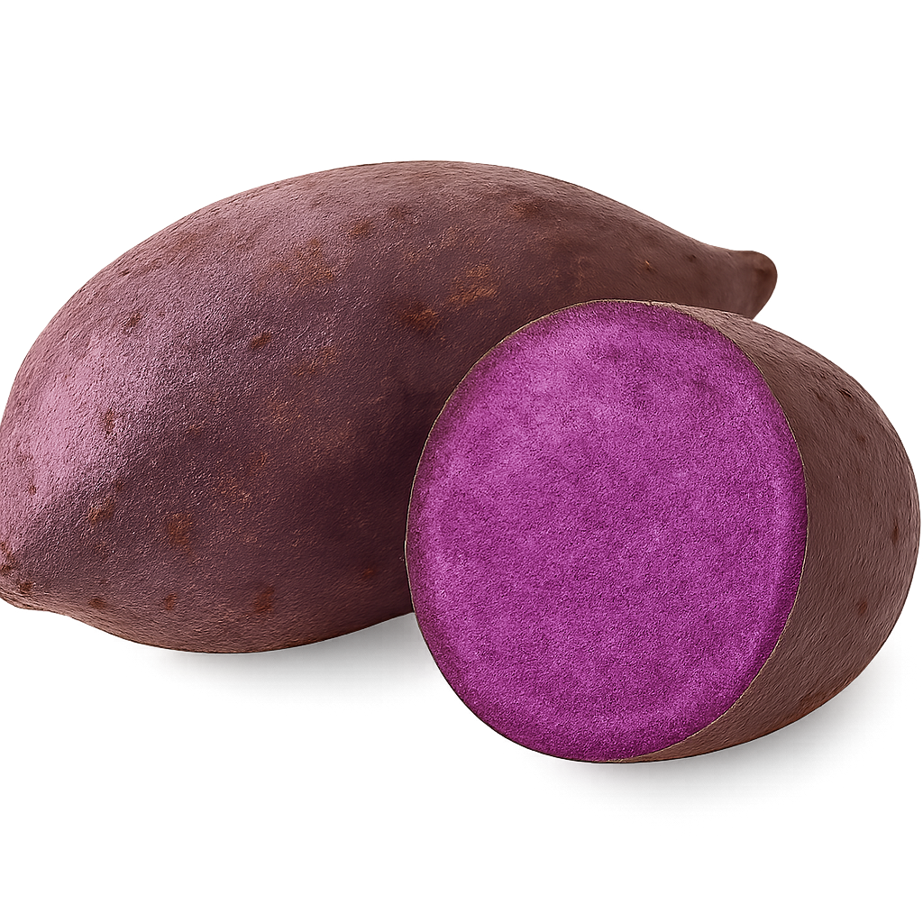 Vegan purple yam drink sachet from Siocolat featuring instant Ube Latte powder with purple yam root on the packaging