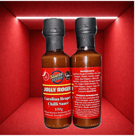 Wilson’s Kitchen Carolina Reaper hot sauce bottle with vibrant label, showcasing artisan chili sauce with fiery Reaper peppers.
