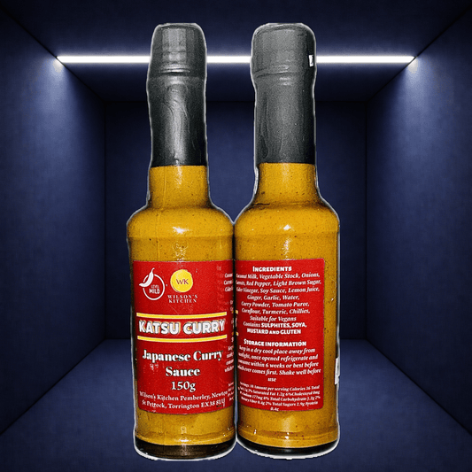 Wilson’s Kitchen Mild Japanese Katsu Curry Sauce in a jar, creamy and flavorful cooking ingredient for authentic Japanese dishes.