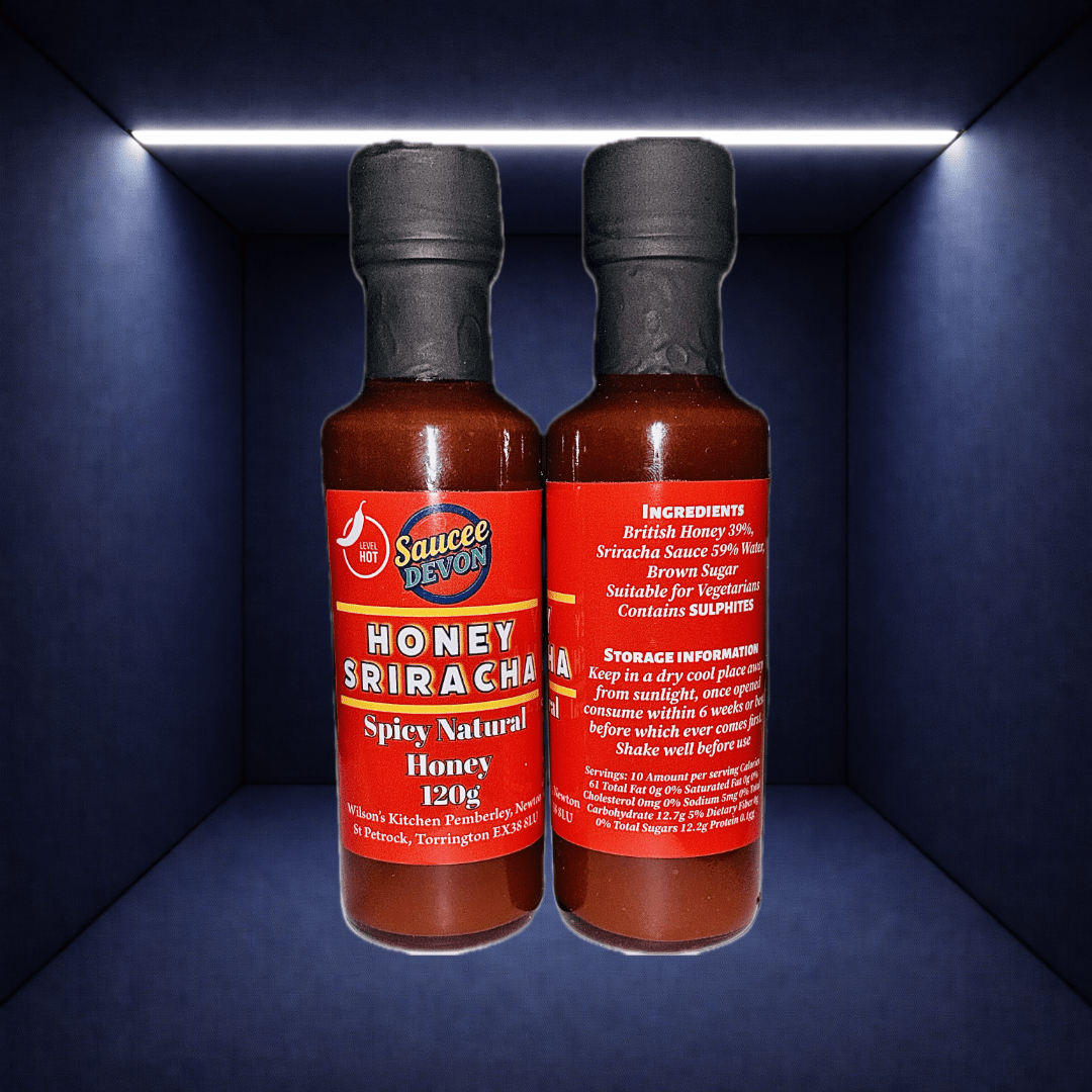 ArtisanBox Honey Sriracha Sauce in a glass bottle with a red cap, showcasing the spicy and sweet chili sauce.