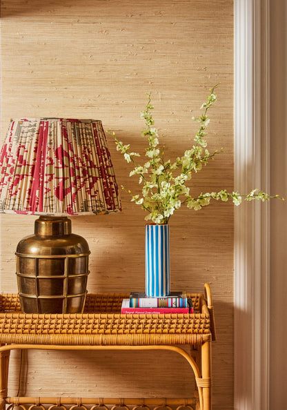 Casa by Josephine Jenno Amalfi Coast Vase, ceramic striped blue and orange tabletop vase for home decor and centerpieces.
