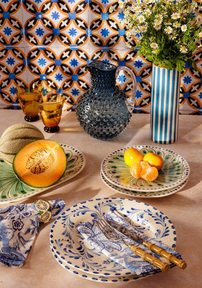 Blue and orange striped ceramic Amalfi Coast Vase by Casa, perfect for tabletop decor and centerpieces.