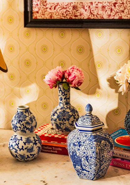 Anna Blue and White Bird Motif Ginger Jar