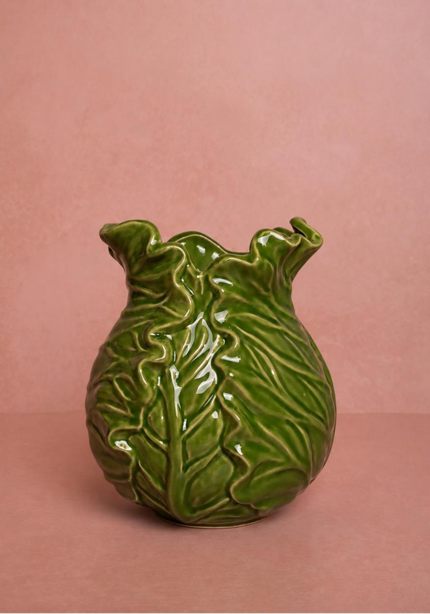 Large Cabbageware Vase by Casa by Josephine Jenno, showcasing intricate cabbage leaf design in ceramic finish.