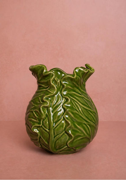 Large Cabbageware Vase by Casa by Josephine Jenno, showcasing intricate cabbage leaf design in ceramic finish.