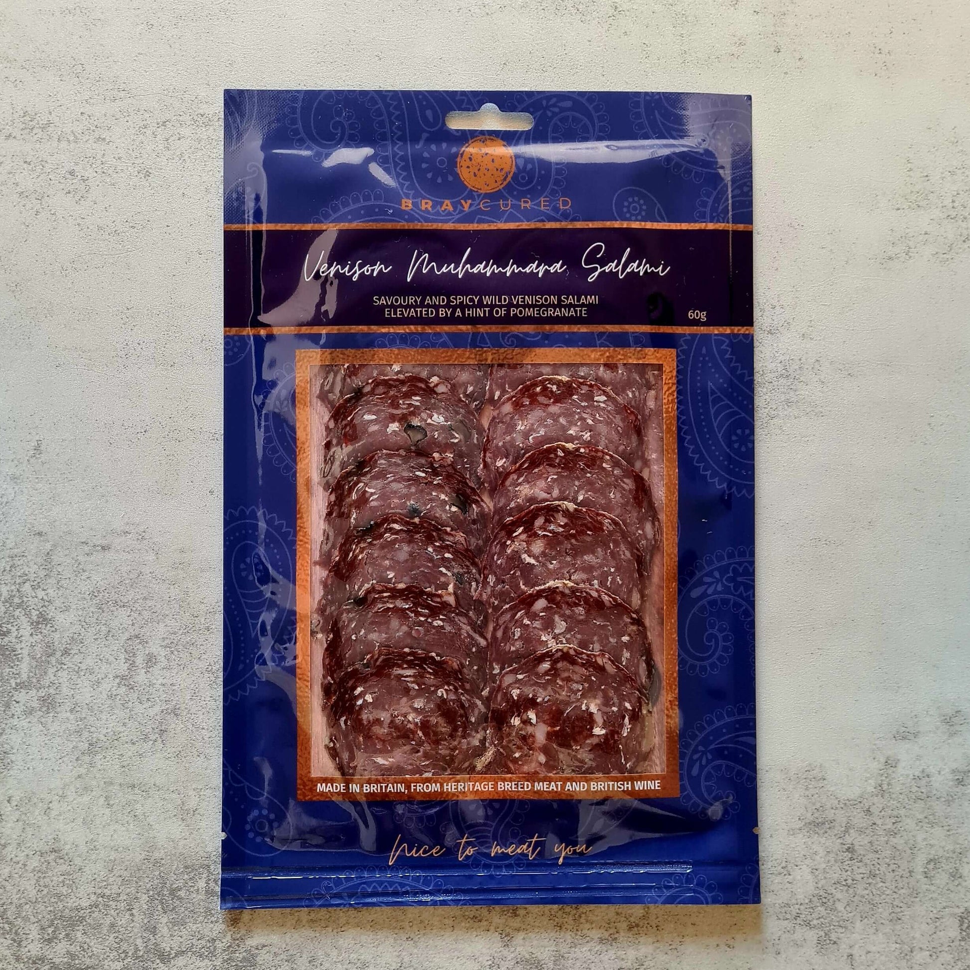 Bray Cured Adventure Feasting Five charcuterie selection with venison and muhammara in a clear pack, ready for sharing.