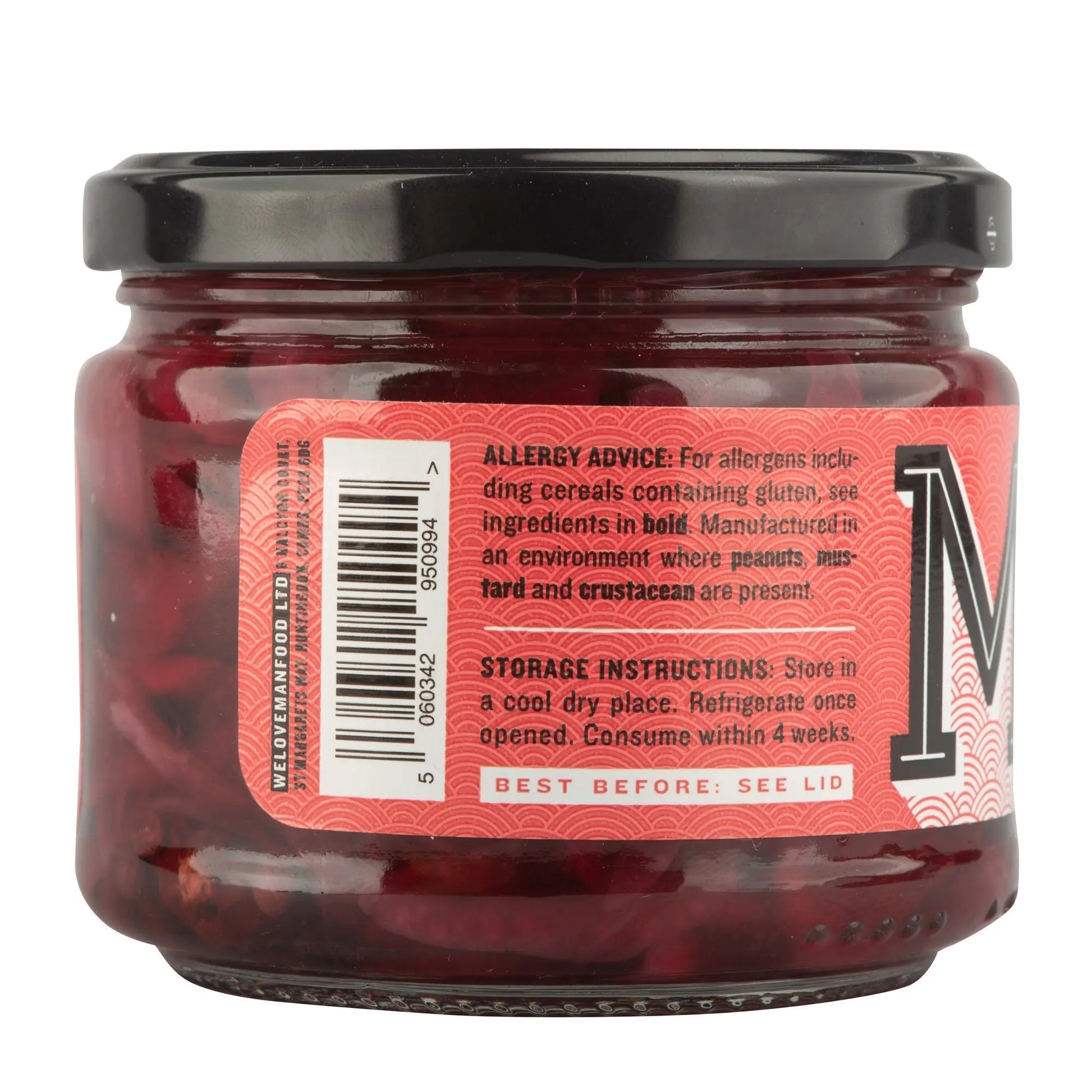 A jar of Manfood Vietnamese pickled onions with sliced onions and herbs visible inside the clear jar.