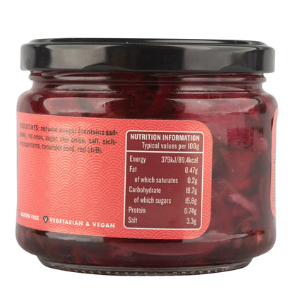Jar of Manfood Vietnamese Pickled Onions, showcasing vibrant, sliced pickles in a clear glass jar with a metal lid.