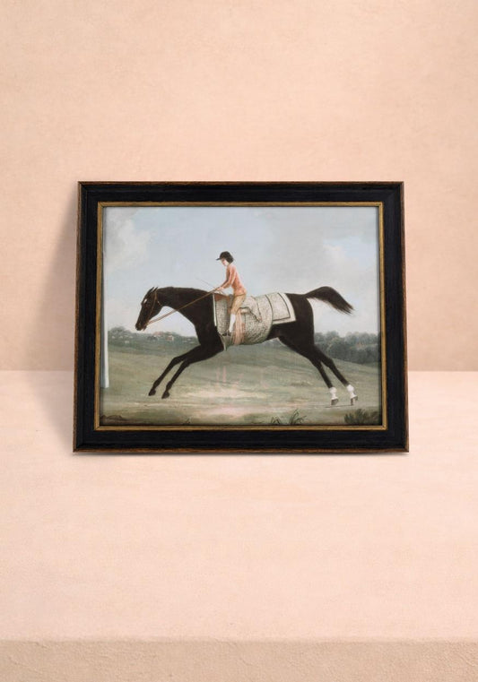 Vintage racing horse wall art prints by Casa, featuring dynamic horse images on a wall display.