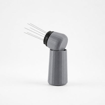 KNOCDIC® Espresso WDT tool with standing holder in ash grey for precise coffee extraction and barista use.